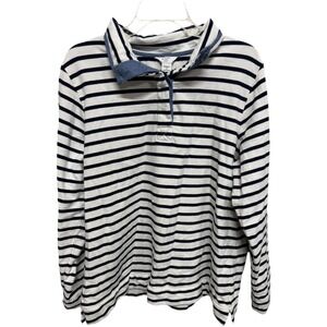 Crown & Ivy Curve Plus Size Harper Collared Striped Sweatshirt Size 1X Nautical